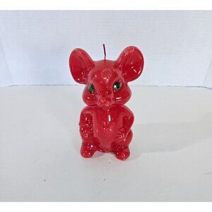 Vintage Candle Christmas Mouse Red With Green Sequin Eyes